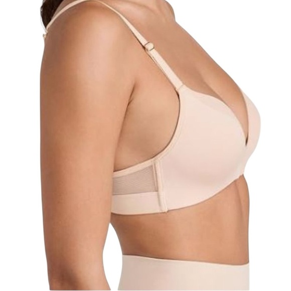 Lively -WireFree Deep V Nude Beige Plunge Adjustable Racerback Option Bra Sz 36D - Picture 8 of 9